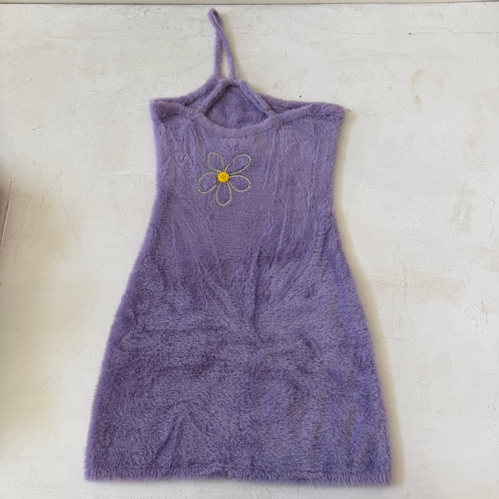 For Love & Lemons Finley Mini Purple Fur Flowers Dress Size XS - Picture 5 of 11